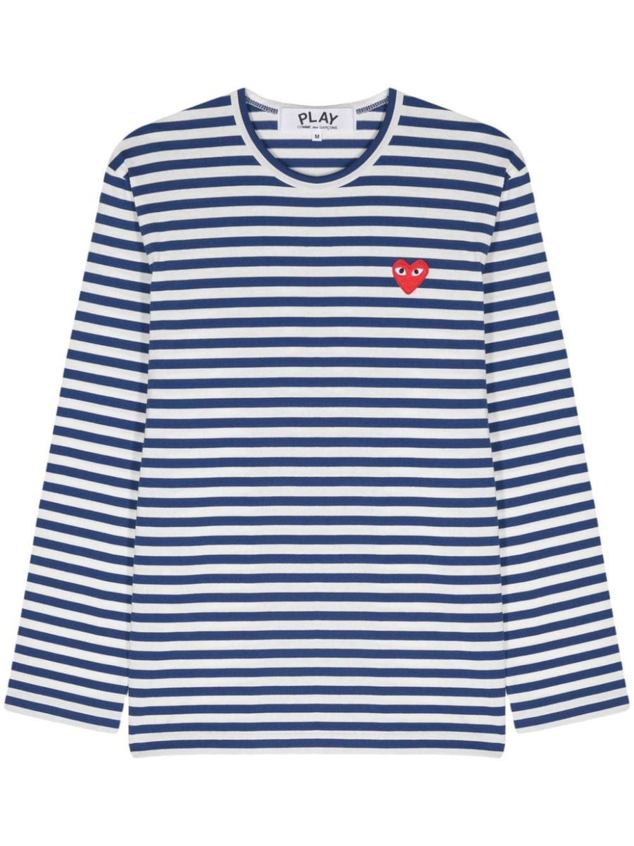 Comme Des Garcons Striped Logo T-shirt — Navy