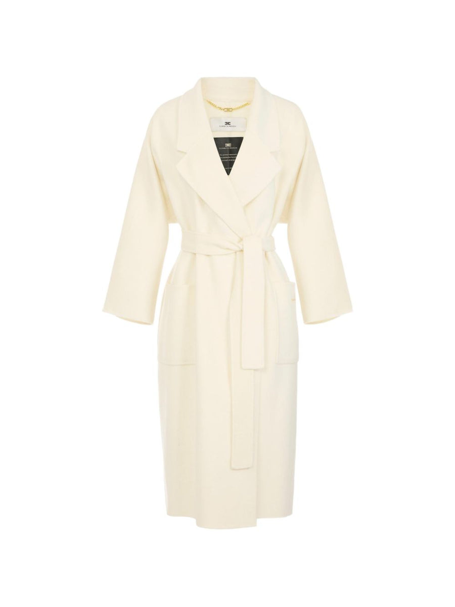 Elisabetta Franchi Wool Double-Cloth Coat — Cream