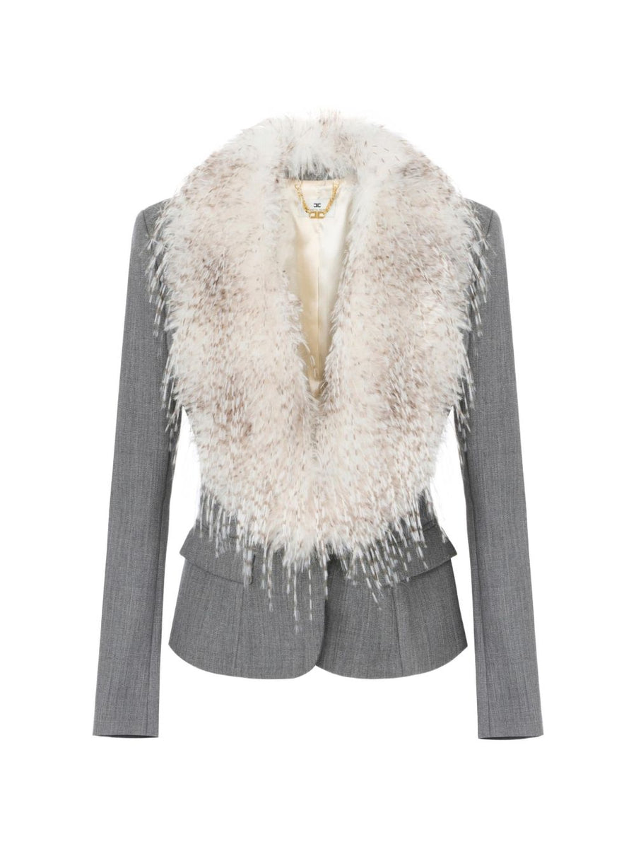 Elisabetta Franchi Faux-Fur Collar Blazer — Grey