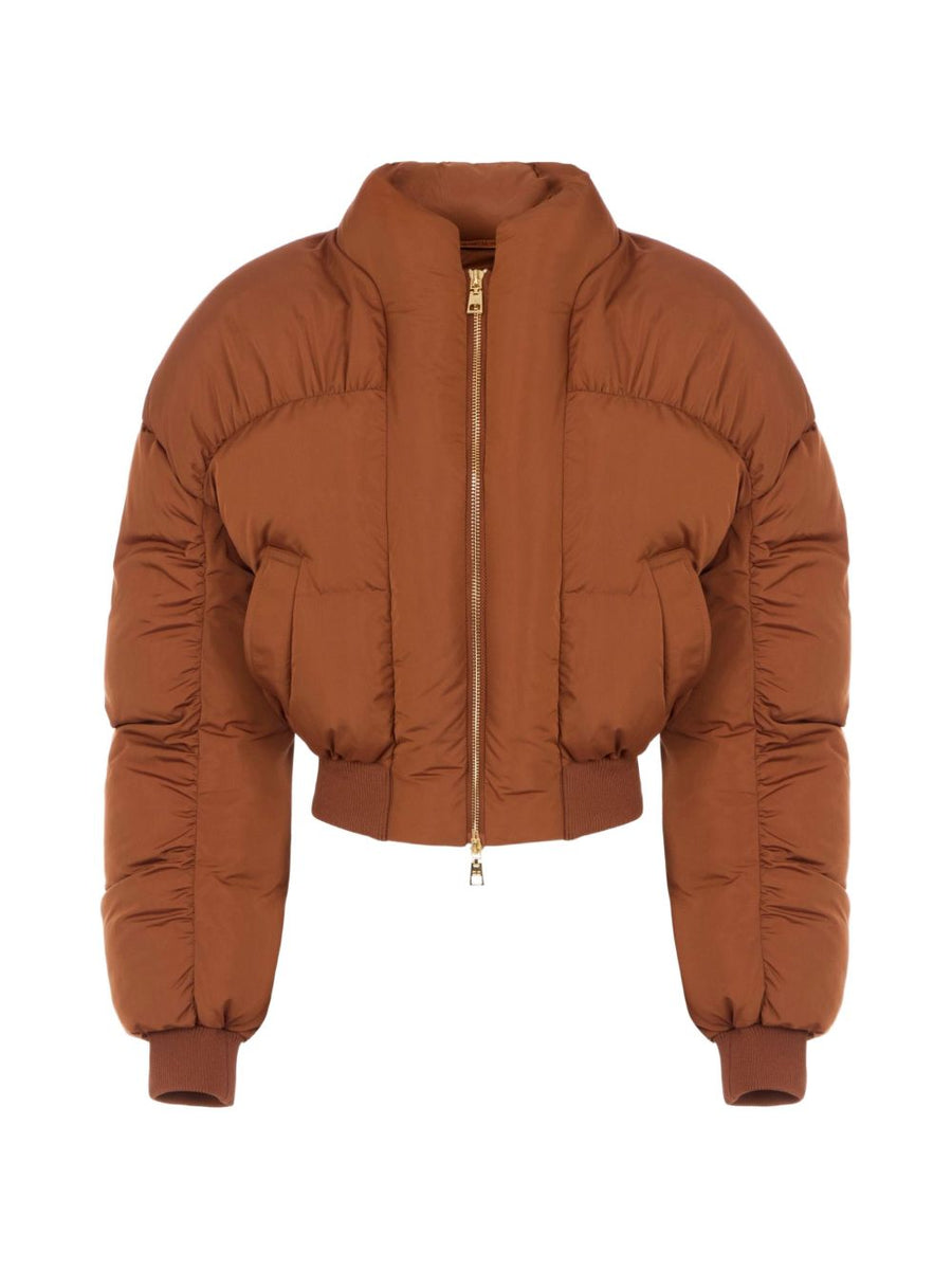 Elisabetta Franchi Quilted Down Down Jacket — Cognac