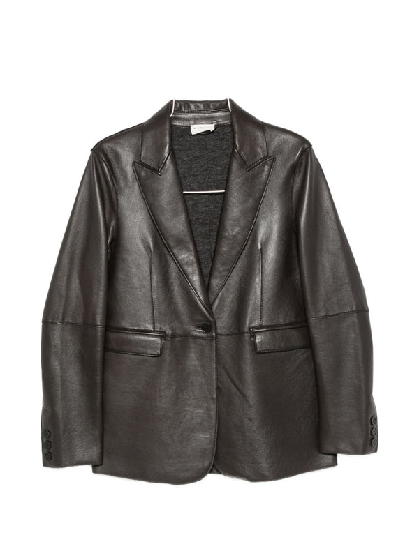 Parosh Leather Notched-Lapel Blazer — Brown