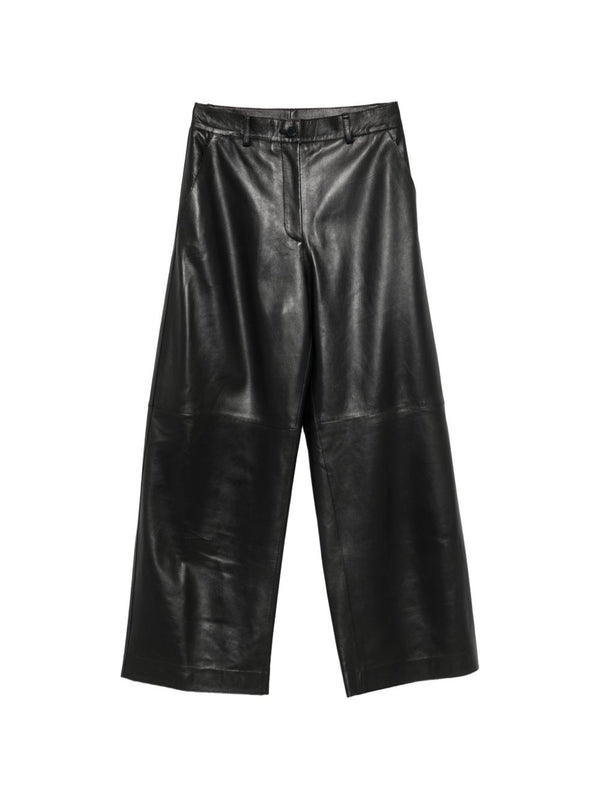 Parosh Leather Wide-Leg Trousers — Black