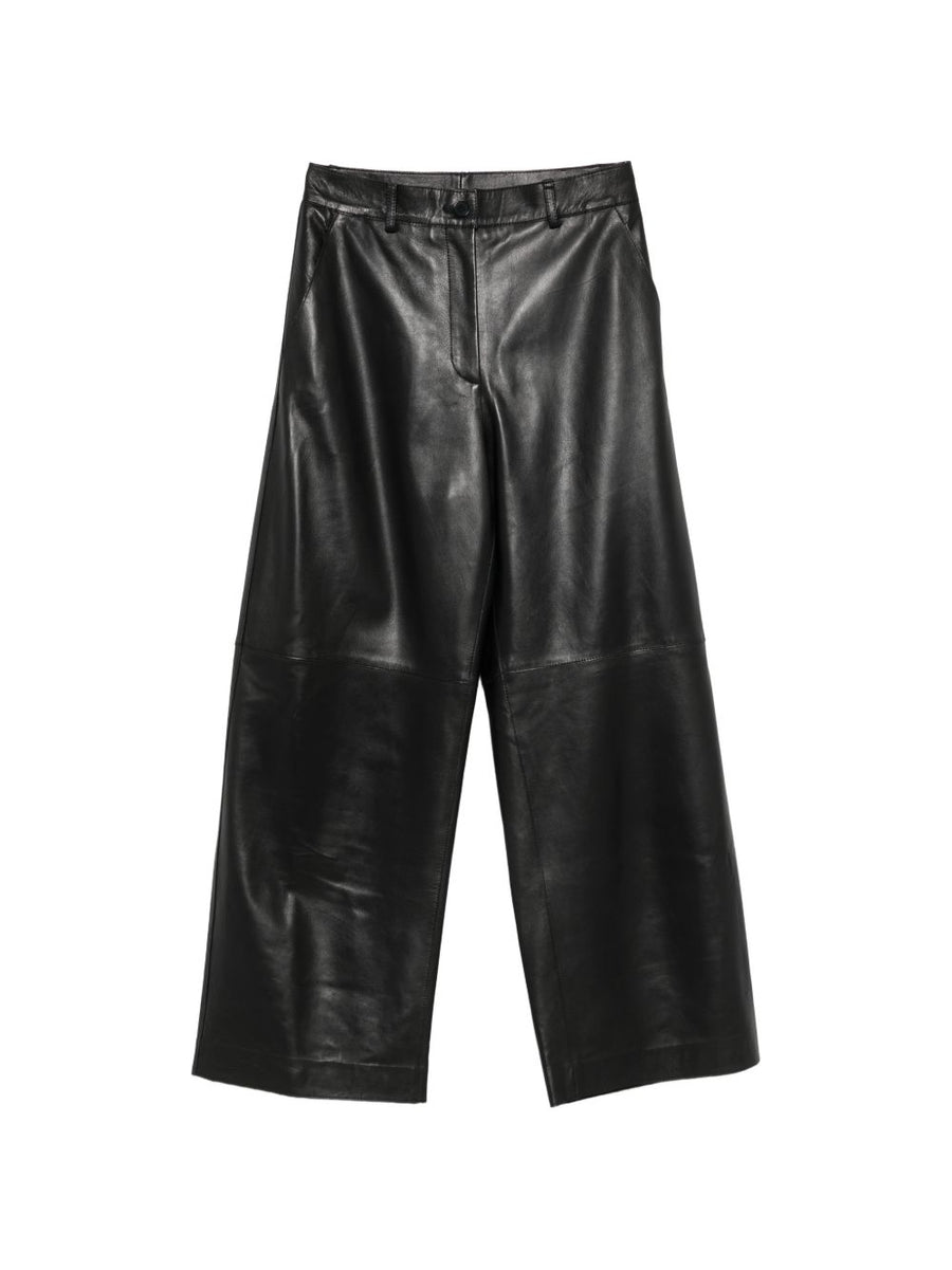 Parosh Leather Wide-Leg Trousers — Black