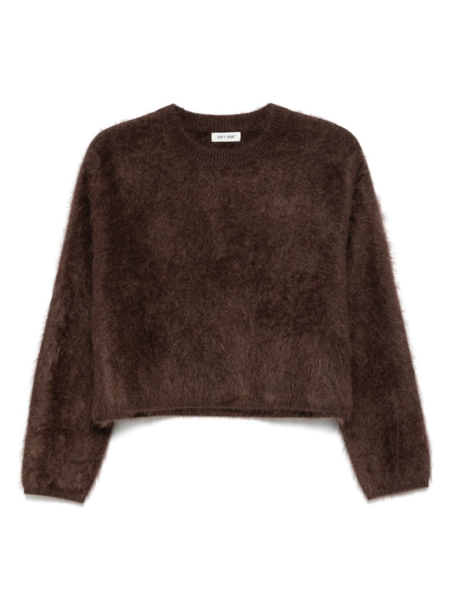 Soft Goat Wool Crewneck Sweater — Brown