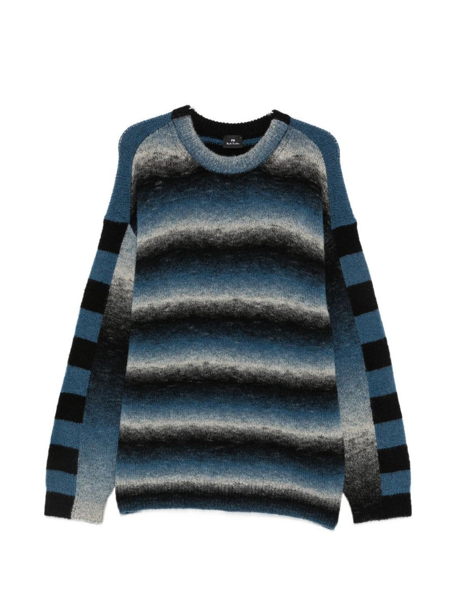 Paul Smith Colorblock Striped Wool Sweater — Blue