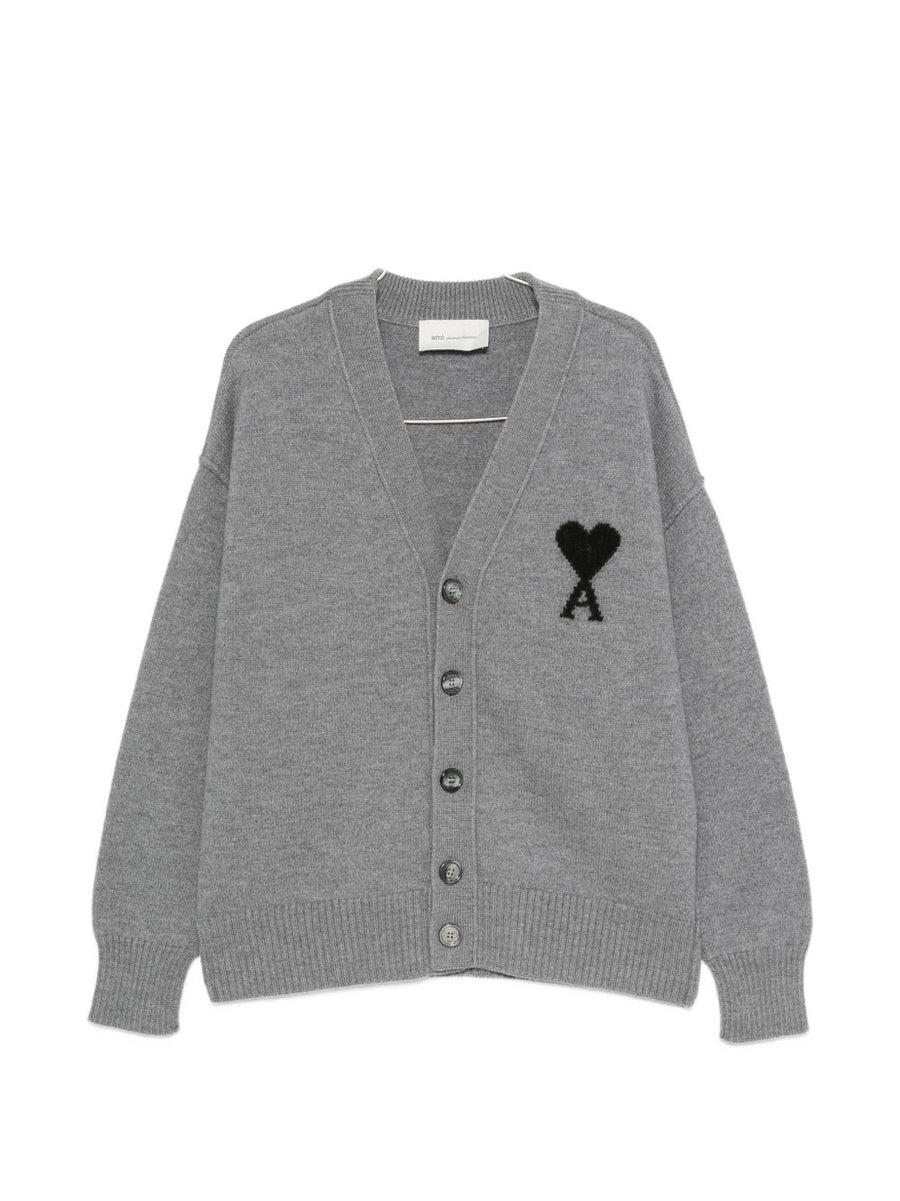 Ami Paris Ami de Cœur Wool Cardigan — Grey