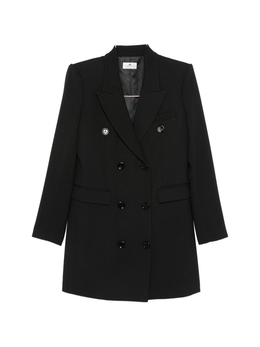 Elisabetta Franchi Double-Breasted Wool Blazer — Black