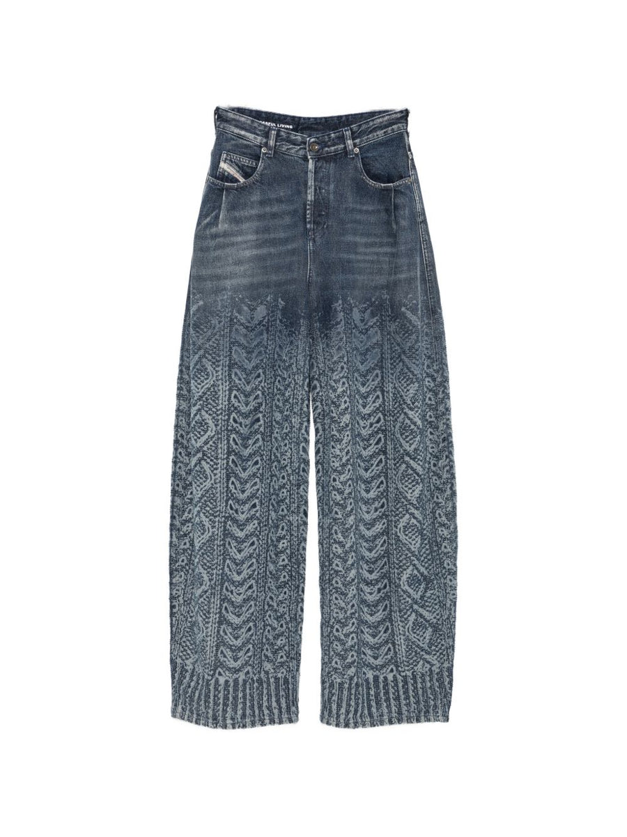 Diesel Cable-Knit Print Jeans — Navy