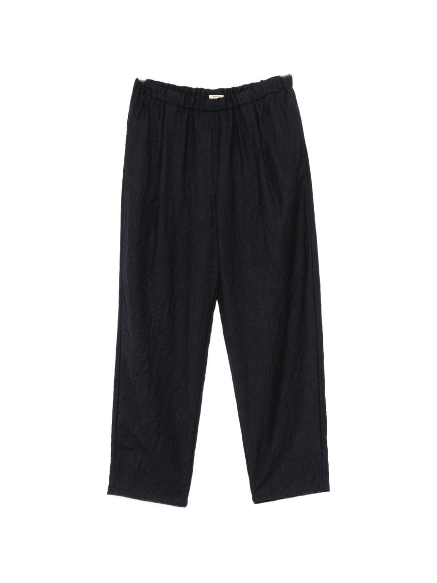 Apuntob Virgin Wool Crinkled Trousers — Navy