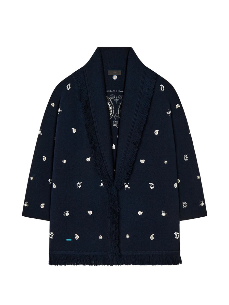 Alanui Embroidered Wool Cardigan — Navy