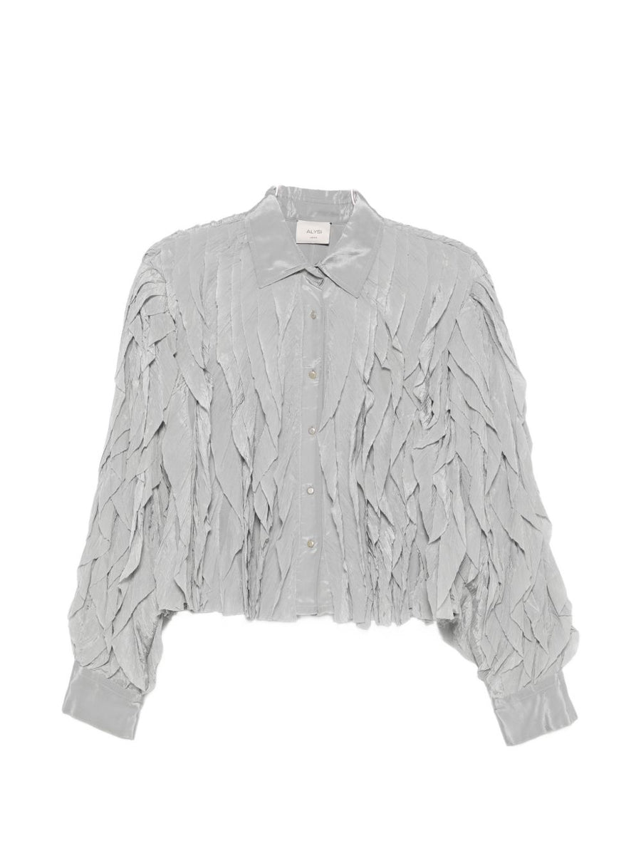 Alysi Ruffled Crinkle-Texture Blouse — Grey