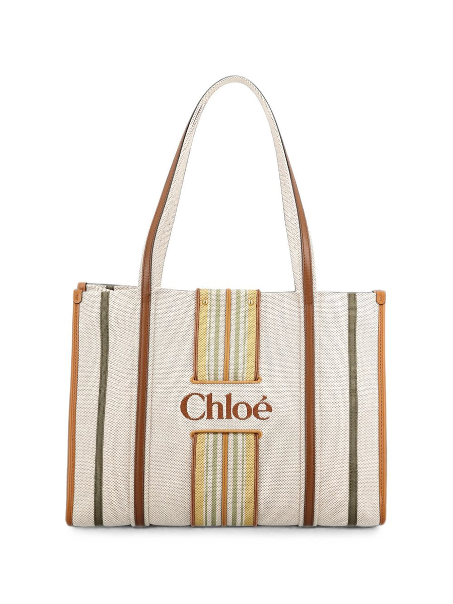 Chloé Striped Canvas Tote Bag — Cream
