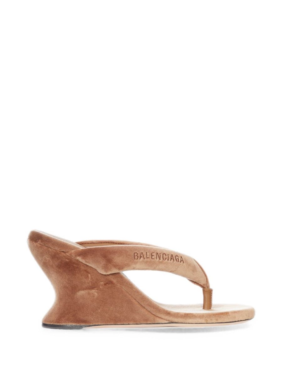 Balenciaga Velvet Thong Wedge Sandal — Brown