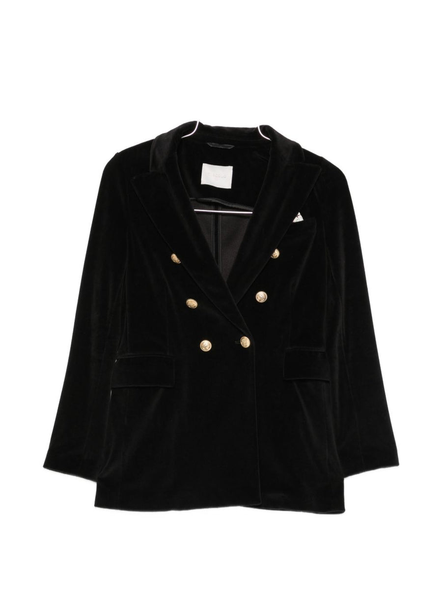 Circolo 1901 Double-Breasted Velvet Blazer — Black