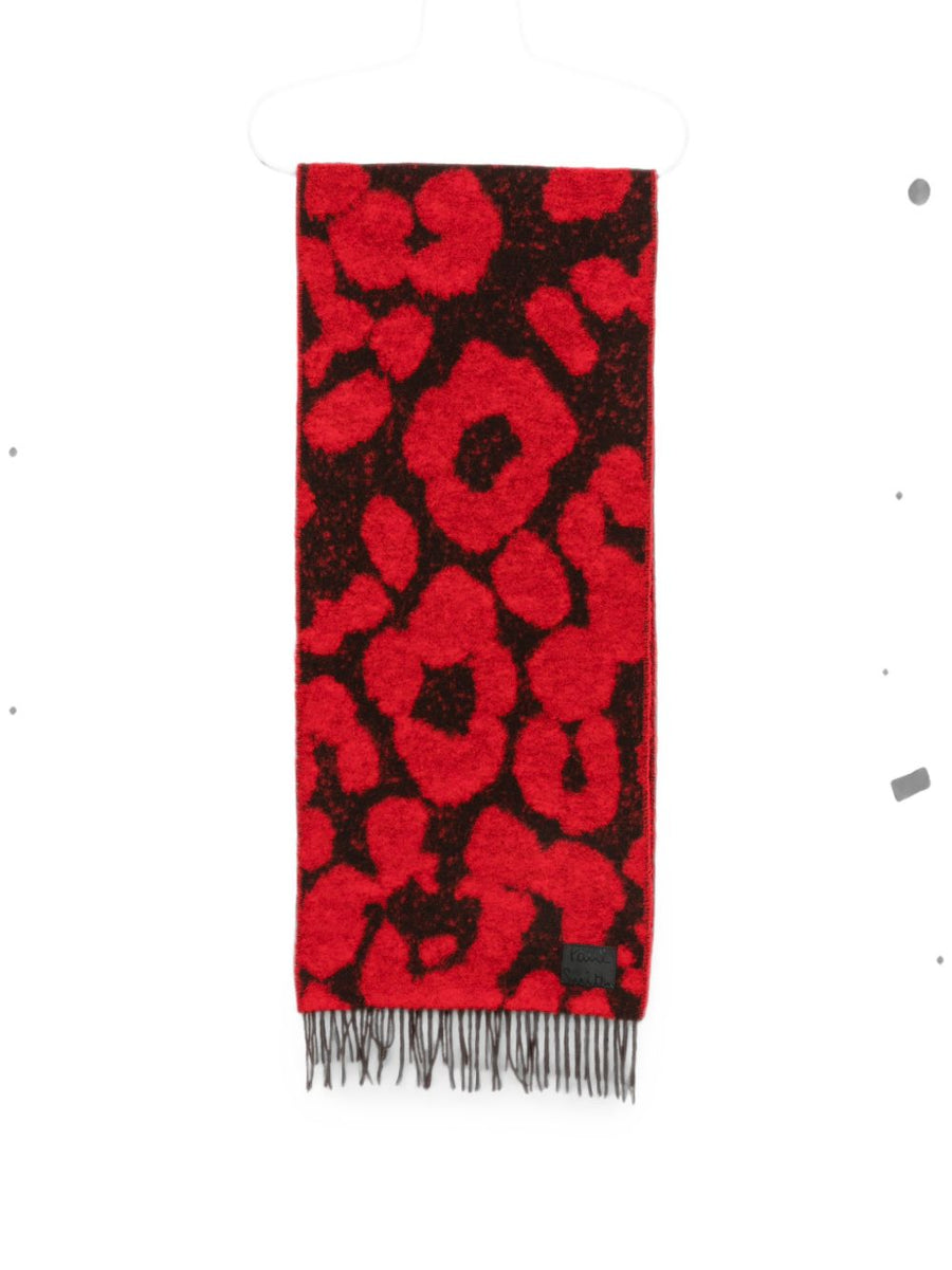 Paul Smith Leopard-Print Brushed Wool Scarf — Red