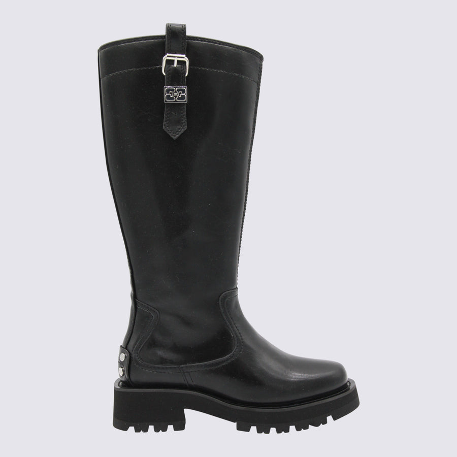 Ganni Leather upper boots in black