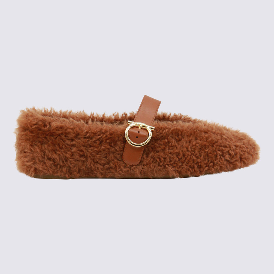 Ferragamo Shearling upper flat in brown