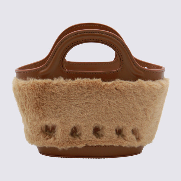 Marni Shearling and leather top handle bag in brown