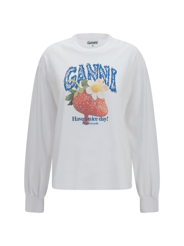 Ganni 100% COTTON long-sleeve t-shirt in white