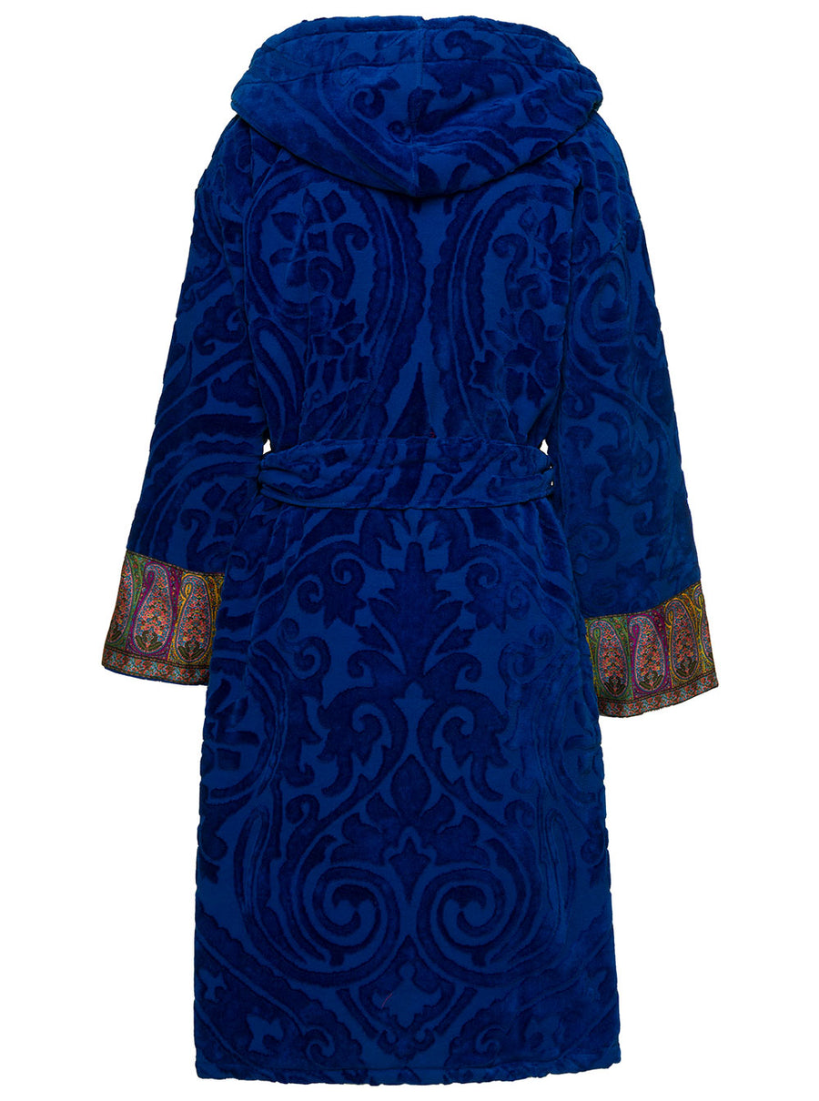 Bathrobe New Tradition Hooded Blue Ornamental Print Cotton Towels & Bath Robes