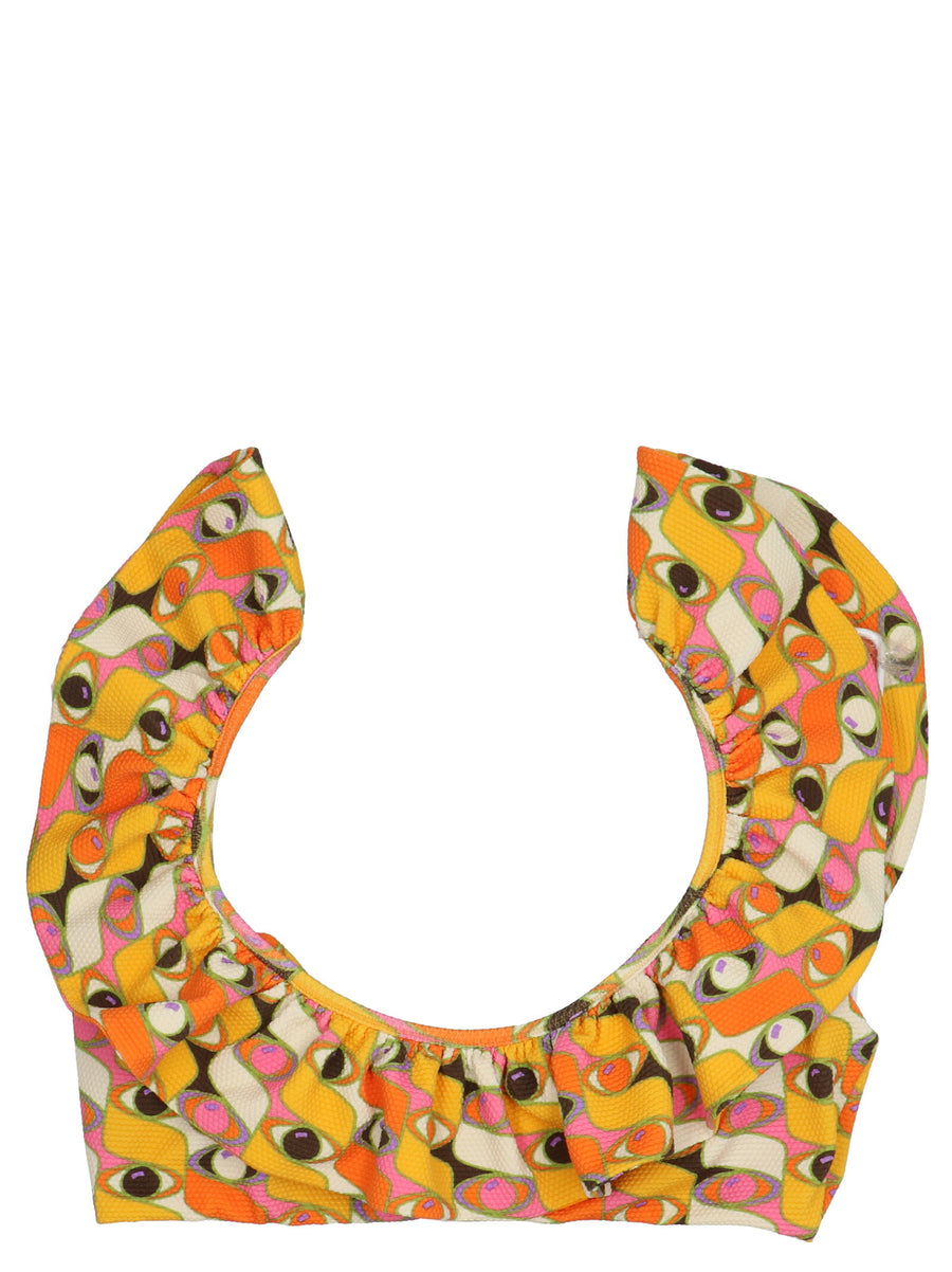La Double J Ruffle Print Bikini Top — Yellow