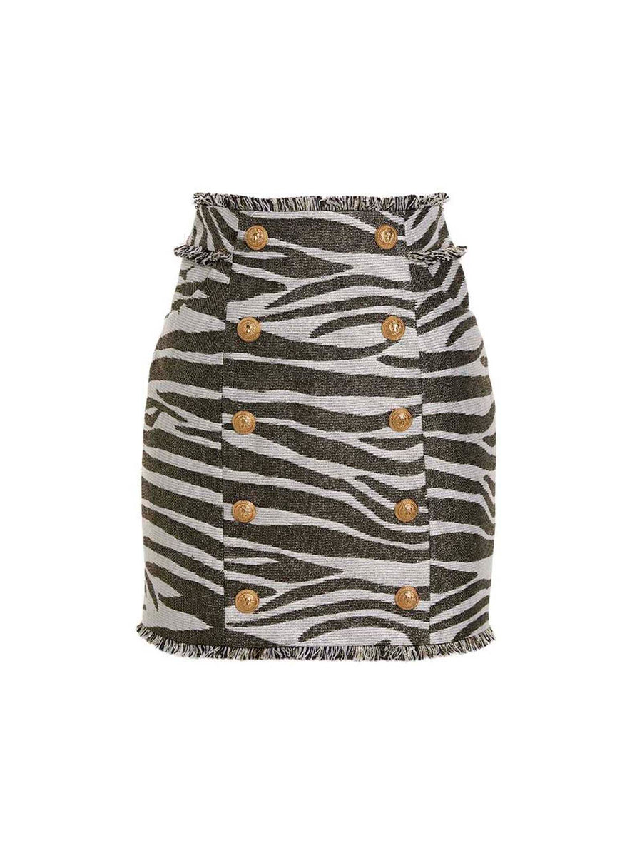 Balmain Lurex Zebra Print Skirt — Black