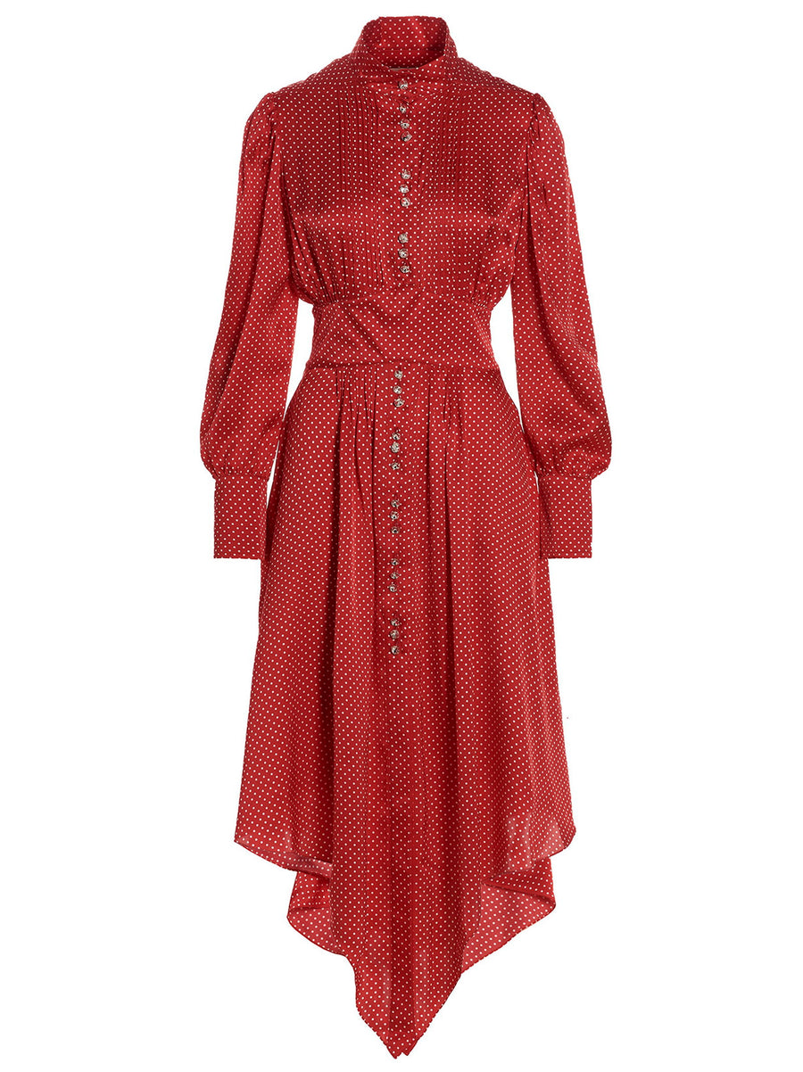 Alexandre Vauthier Polka-Dot Silk Shirt Dress — Red