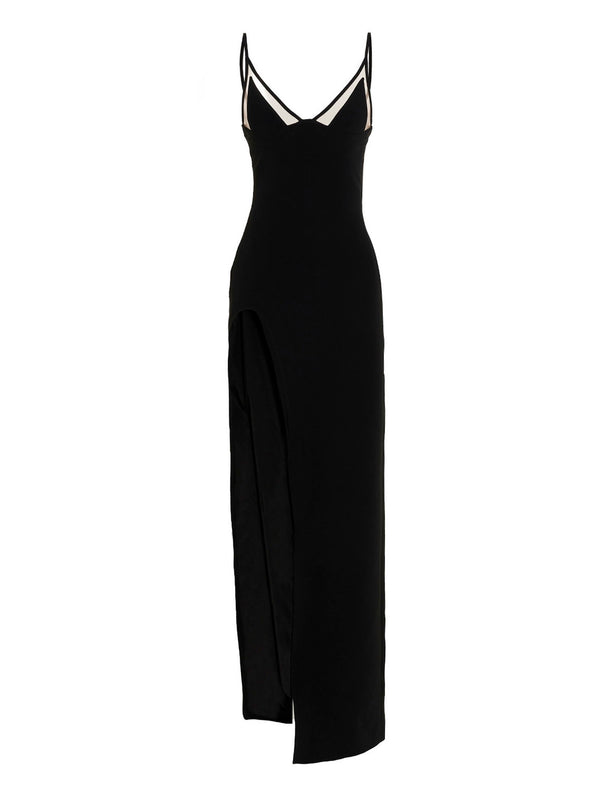 David Koma Viscose Blend Cami with Mesh Inserts Dress — Black