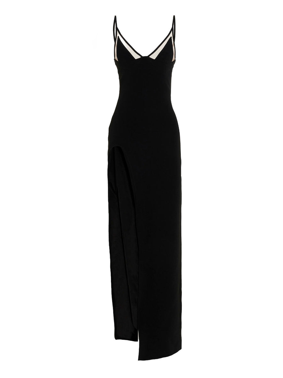 David Koma Viscose Blend Cami with Mesh Inserts Dress — Black