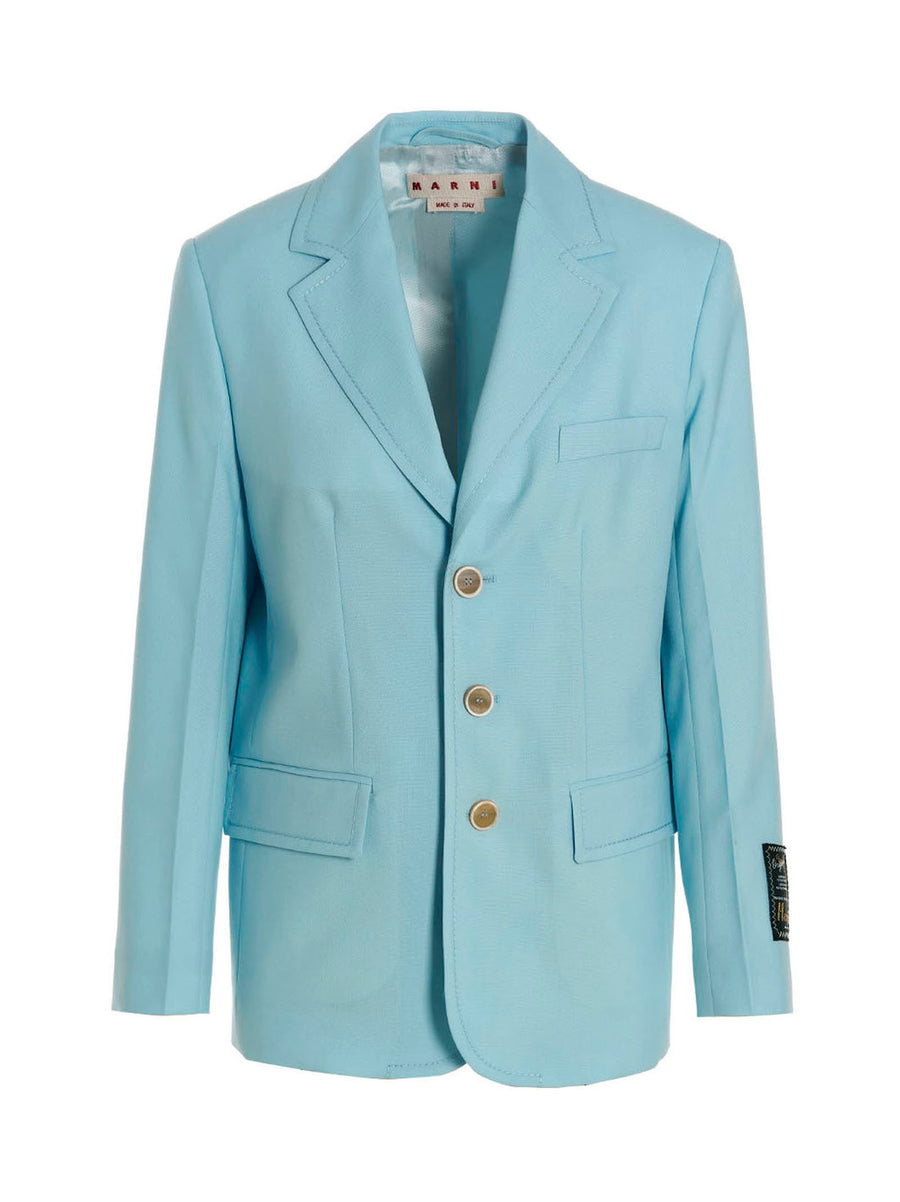 Marni Single-Breasted Wool Blazer — Light Blue