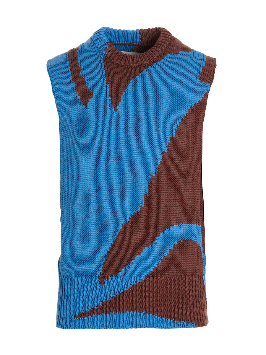 Jil Sander Colorblock Cotton Knit Vest — Blue