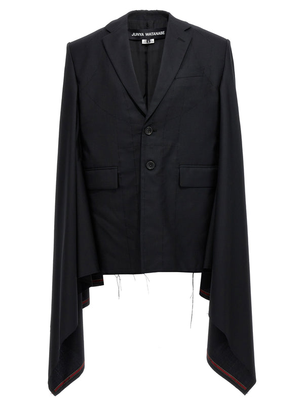 Junya Watanabe Wool with Seamed Hem Cape — Black