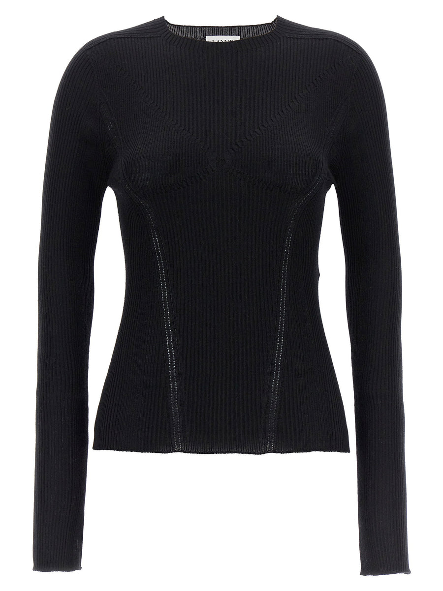 Lanvin Ribbed Cashmere Blend Sweater — Black