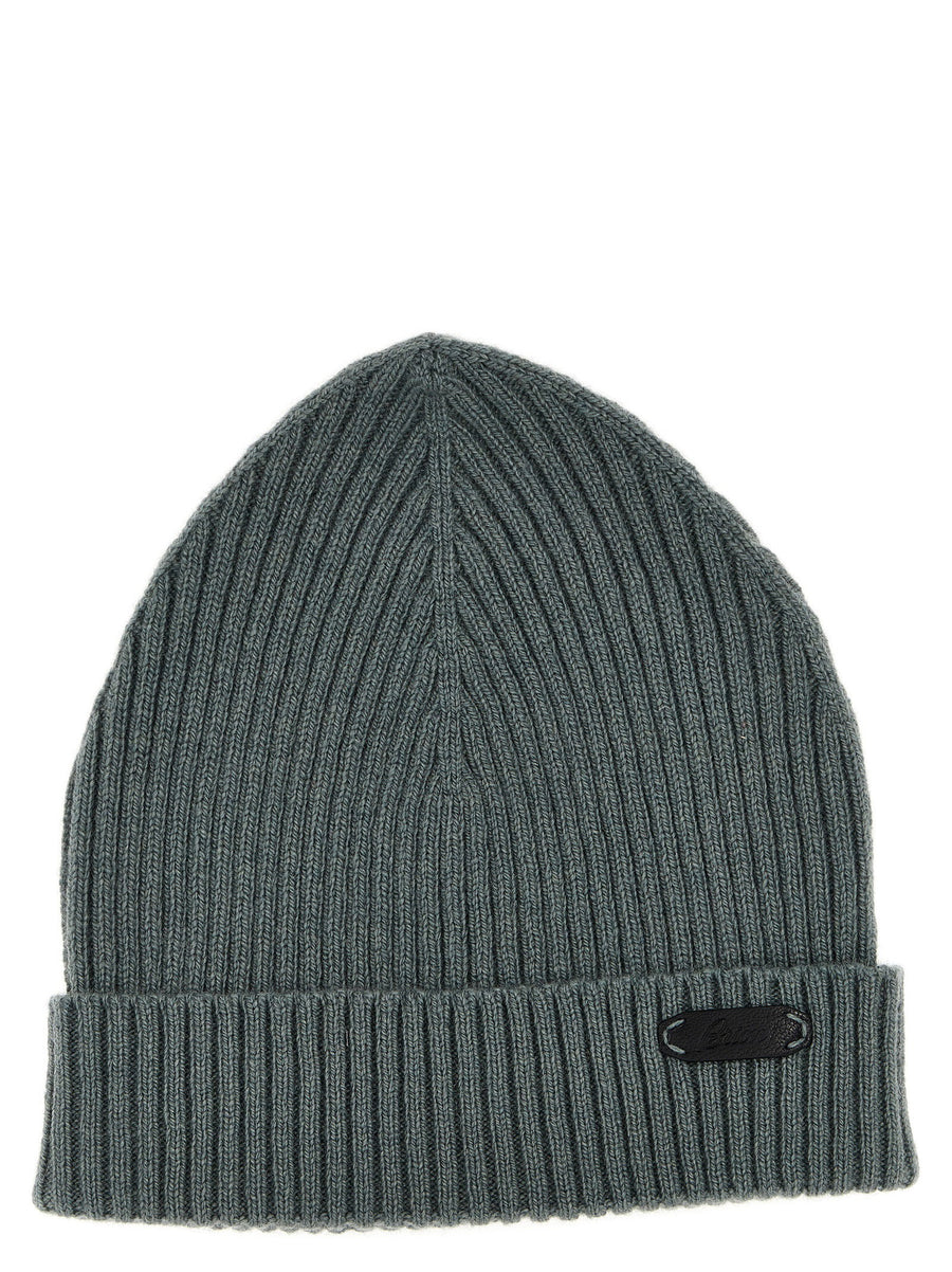 Brioni Cashmere Ribbed Beanie — Gray
