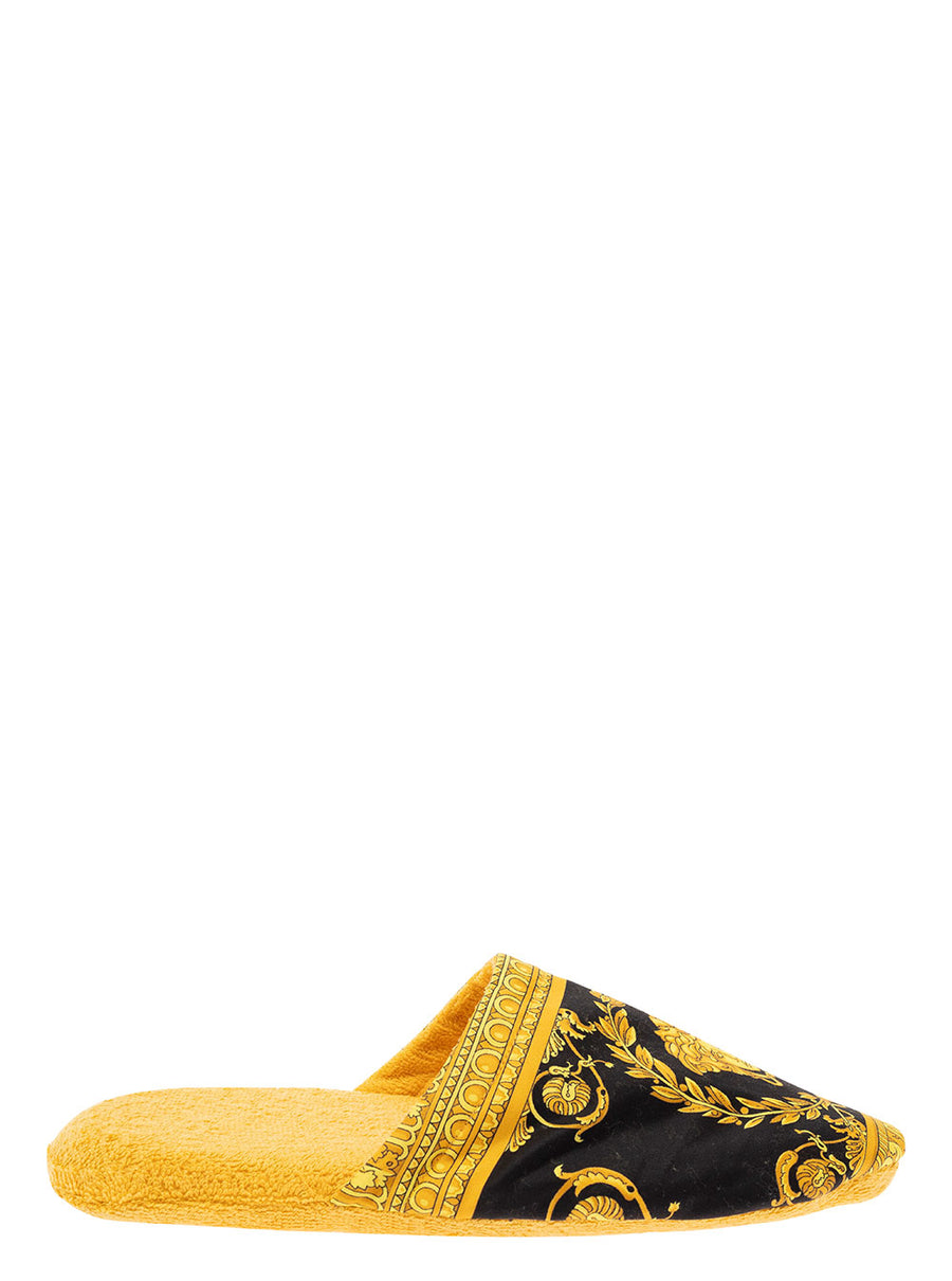House Slippers Baroque Print Yellow Cotton
