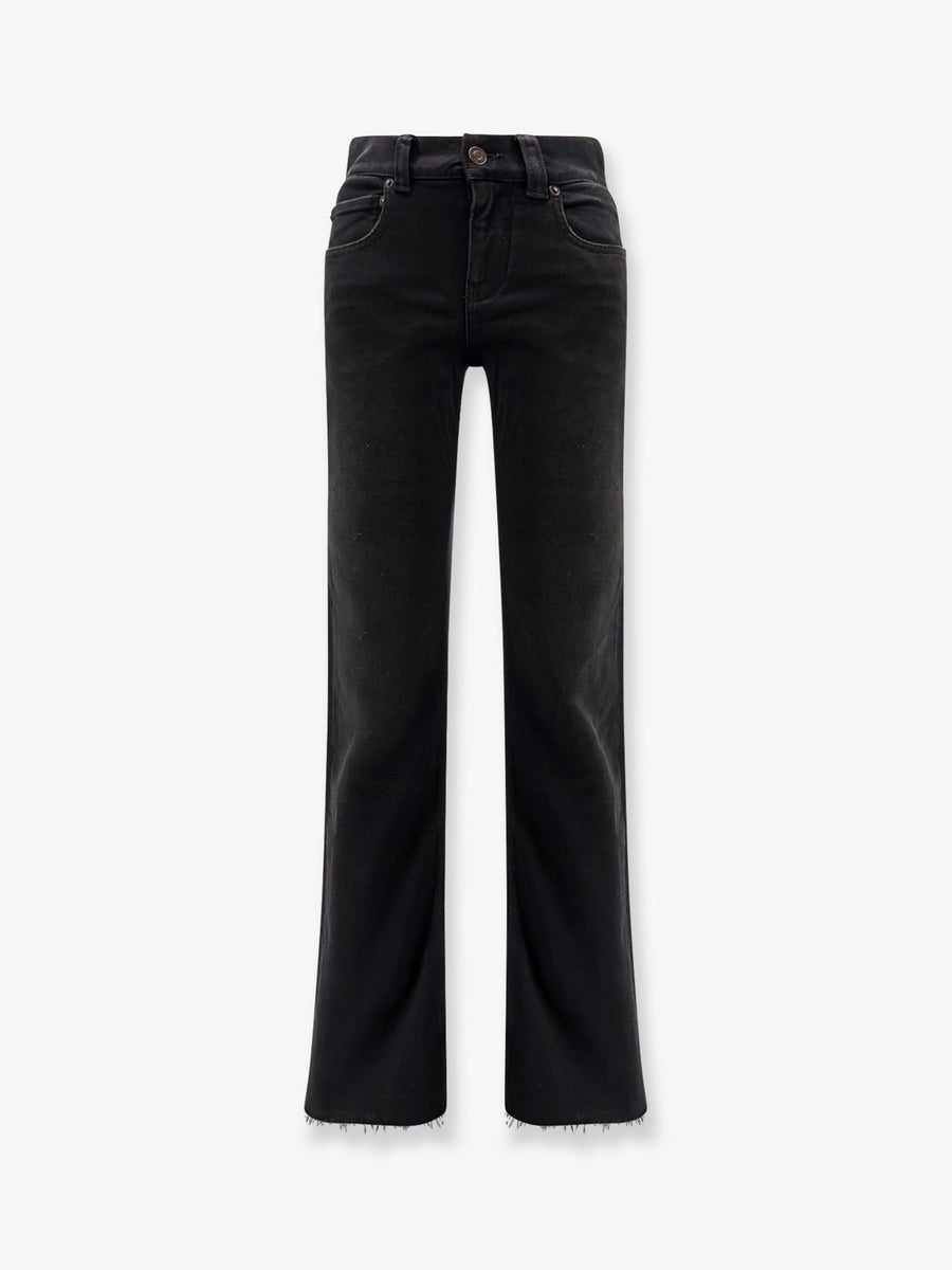 Denim Trousers With Frayed Edges Black Cotton
