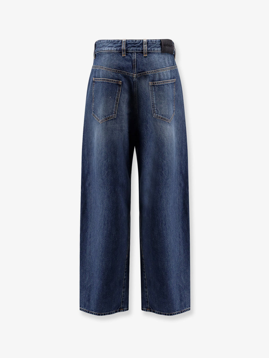 Twisted Stone-Washed Denim Jeans Blue Cotton