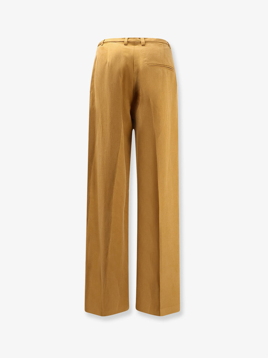 Trousers Wide-Leg Lyocell-Linen Brown Lyocell Linen