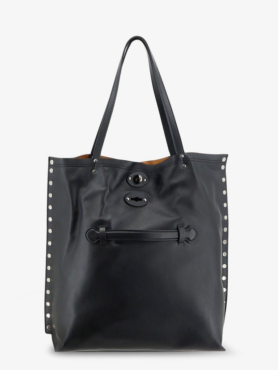 Leather Shopping Bag A Spasso Black Tote