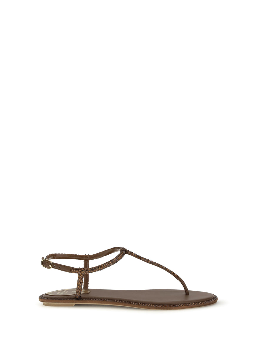 Rene Caovilla Upper: 50% silk satin sandals in brown