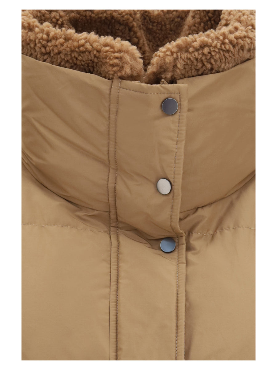 Padded Jacket With Shearling Collar Hazelnut Inner: Goose Down Puffer