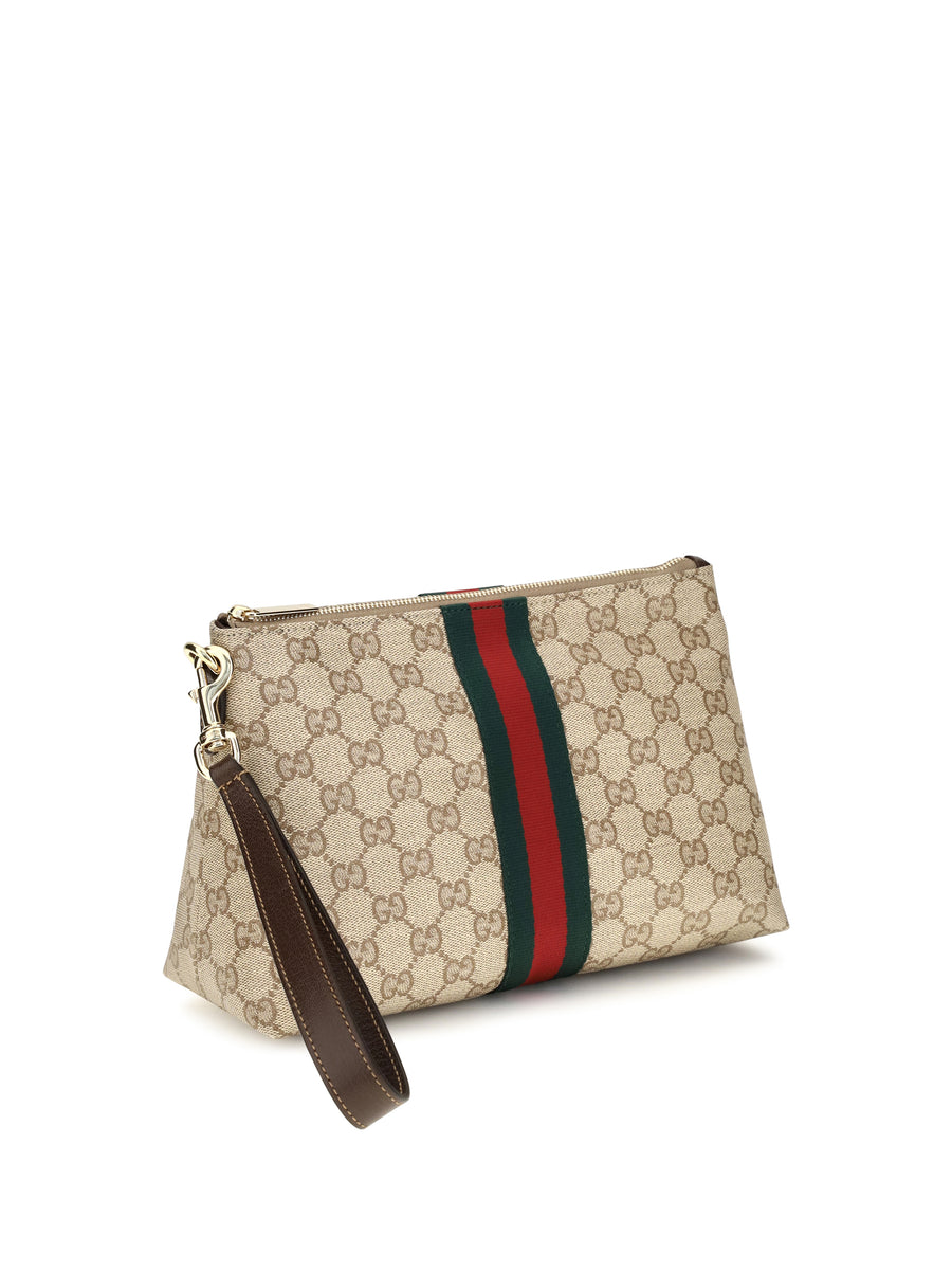 Pouch Gg Web Canvas Vintage Sand Brown/dark Brown/green/red Fabric Shoulder Bags
