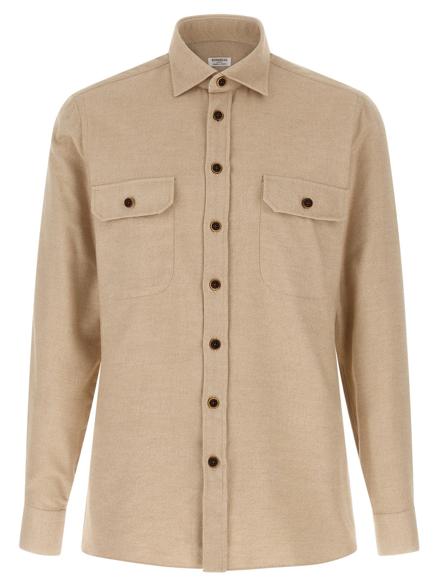 Borriello Cotton Flannel Shirt — Beige