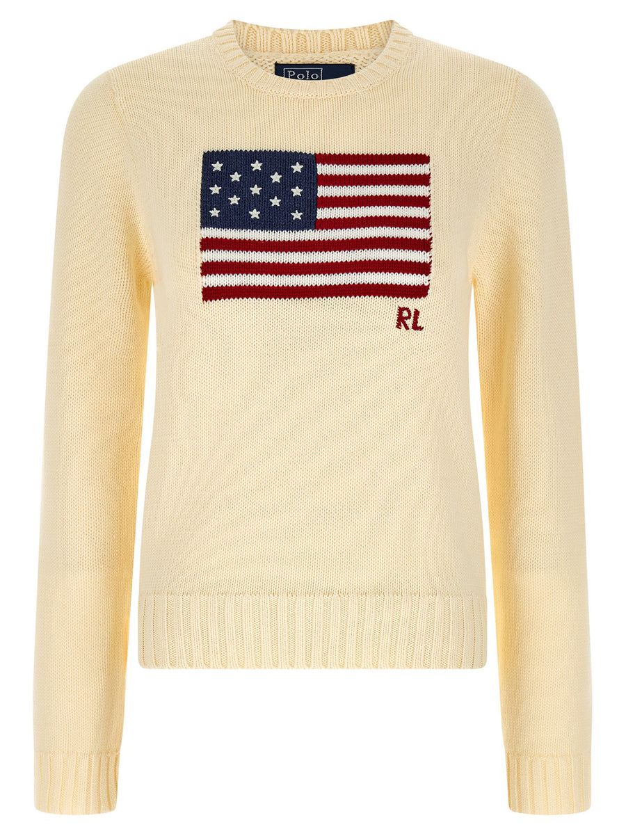 Polo Ralph Lauren Flag-Intarsia Cotton Sweater — Cream