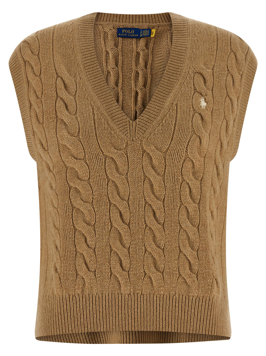 Polo Ralph Lauren Braided Wool and Cashmere Blend Vest — camel