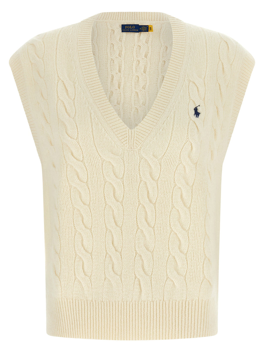 Polo Ralph Lauren Cable-Knit Wool-Cashmere Vest — Cream
