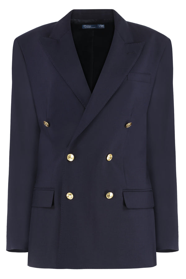 Double-Breasted Wool Blazer Blue Shell: Blazers