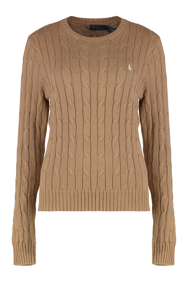 Cable Knit Sweater With Long Sleeves Beige Cotton