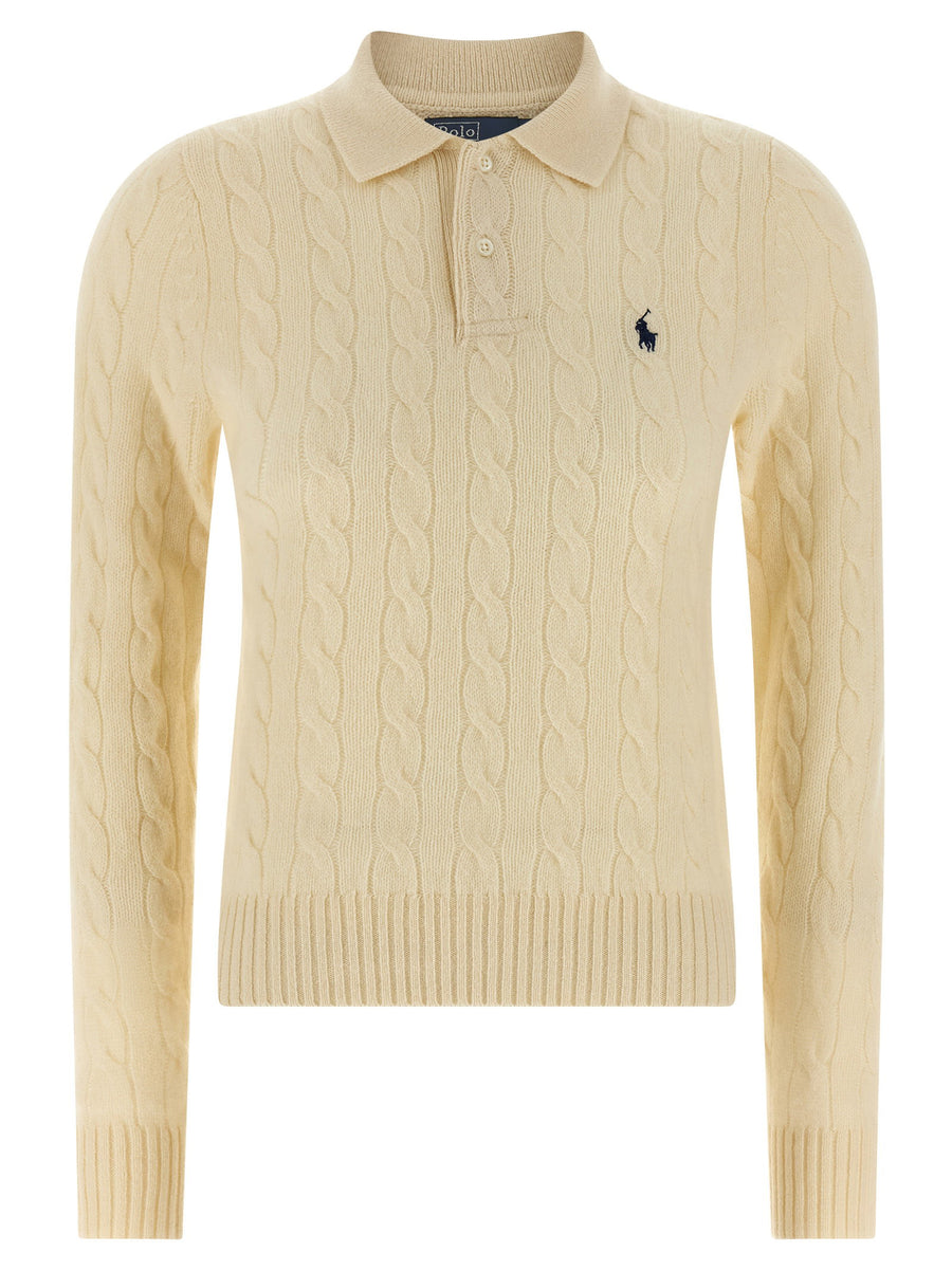 Polo Ralph Lauren Cable-Knit Wool-Cashmere Blend Polo Shirt — Cream