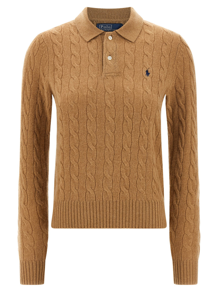 Polo Ralph Lauren Braided Wool-Cashmere Blend Polo — Camel